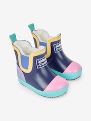 JoJo Maman Bébé Navy Blue Cosy Lined Colour Block Wellies - Image 1 of 6