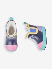 JoJo Maman Bébé Navy Blue Cosy Lined Colour Block Wellies - Image 3 of 6