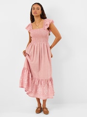 Accessorize Pink Embroidered Stripe Midi Dress - Image 1 of 3