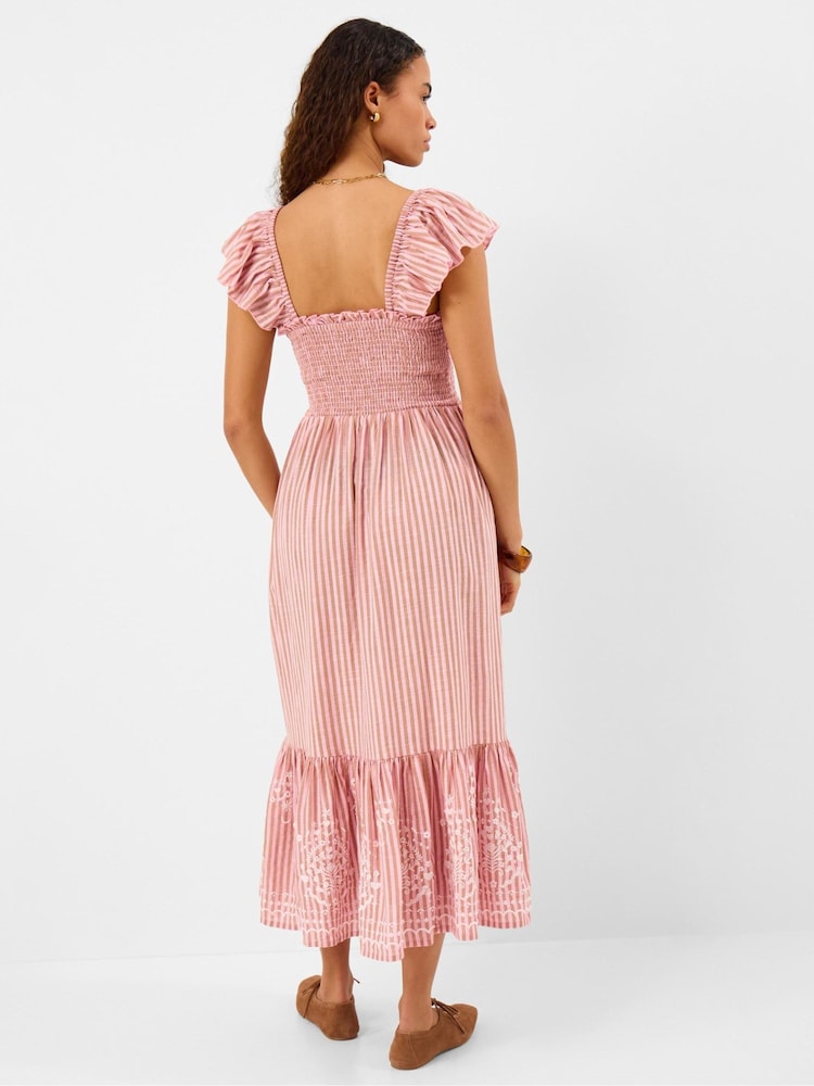Accessorize Pink Embroidered Stripe Midi Dress - Image 2 of 3 Accessorize Pink Embroidered Stripe Midi Dress - Image 2 of 3