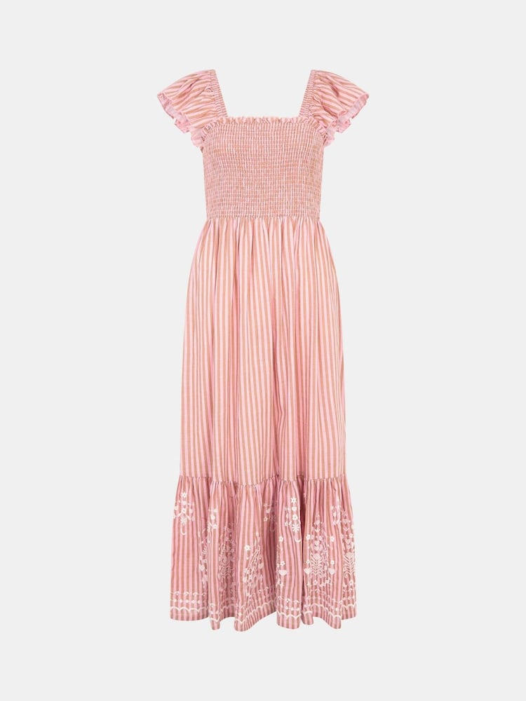 Accessorize Pink Embroidered Stripe Midi Dress - Image 3 of 3 Accessorize Pink Embroidered Stripe Midi Dress - Image 3 of 3