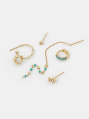 Accessorize Gold Tone 14ct Blue Stone Stud & Hoop Earrings 5-Pack - Image 1 of 2
