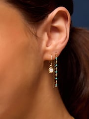 Accessorize Gold Tone 14ct Blue Stone Stud & Hoop Earrings 5-Pack - Image 2 of 2