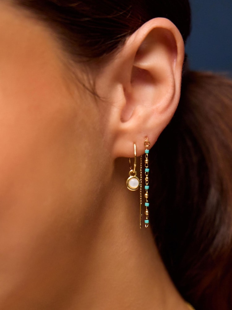 Accessorize Gold Tone 14ct Blue Stone Stud & Hoop Earrings 5-Pack - Image 2 of 2
