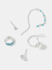 Accessorize 925 Sterling Silver Blue Stone Stud & Hoop Earrings 5-Pack - Image 1 of 2