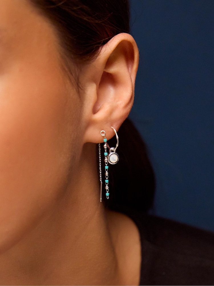 Accessorize 925 Sterling Silver Blue Stone Stud & Hoop Earrings 5-Pack - Image 2 of 2