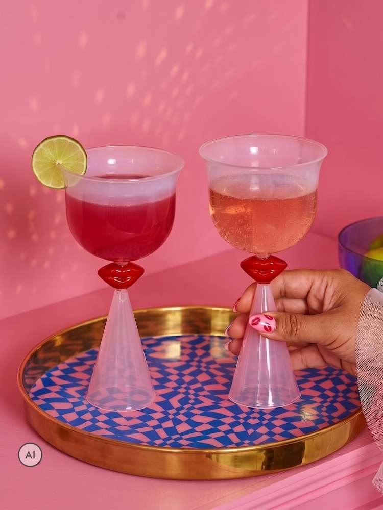 Eleanor Bowmer Pink and Blue Lips Tinted Wine Glass - Image 1 of 6 Eleanor Bowmer Pink and Blue Lips Tinted Wine Glass - Image 1 of 6