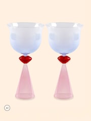 Eleanor Bowmer Pink and Blue Lips Tinted Wine Glass - Image 6 of 6