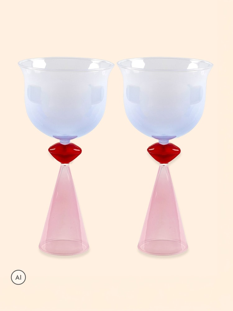 Eleanor Bowmer Pink and Blue Lips Tinted Wine Glass - Image 6 of 6 Eleanor Bowmer Pink and Blue Lips Tinted Wine Glass - Image 6 of 6