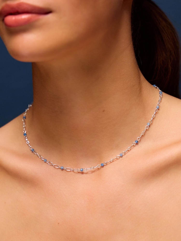 Accessorize Silver Plated Blue Quartz Station Necklace - Image 2 of 2 Accessorize Silver Plated Blue Quartz Station Necklace - Image 2 of 2