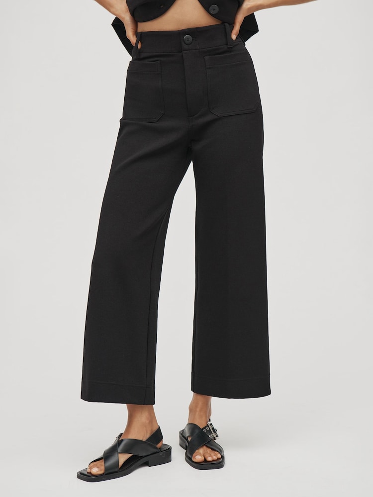 Anthropologie Black Maeve The Colette Knit Crop Wide-Leg Trousers - Image 1 of 4 Anthropologie Black Maeve The Colette Knit Crop Wide-Leg Trousers - Image 1 of 4