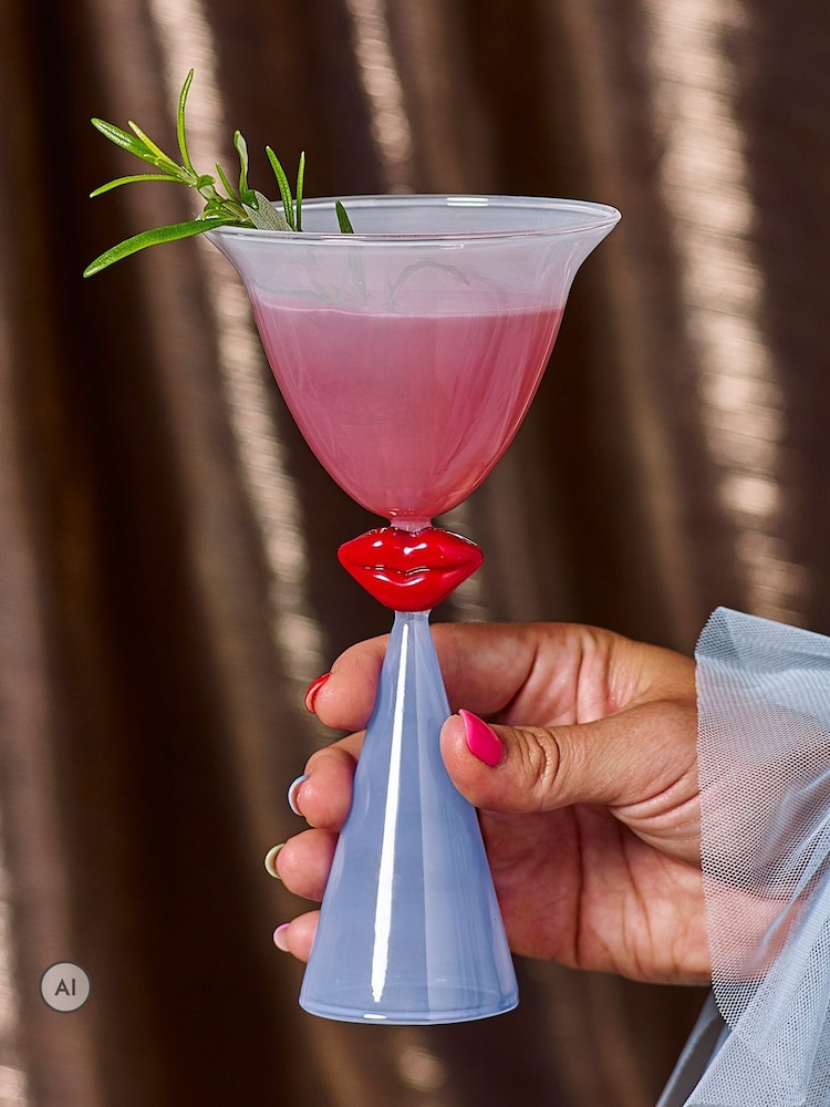 Eleanor Bowmer Pink and Blue Lips Tinted Cocktail Glass - Image 1 of 4