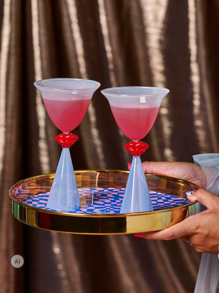 Eleanor Bowmer Pink and Blue Lips Tinted Cocktail Glass - Image 2 of 4