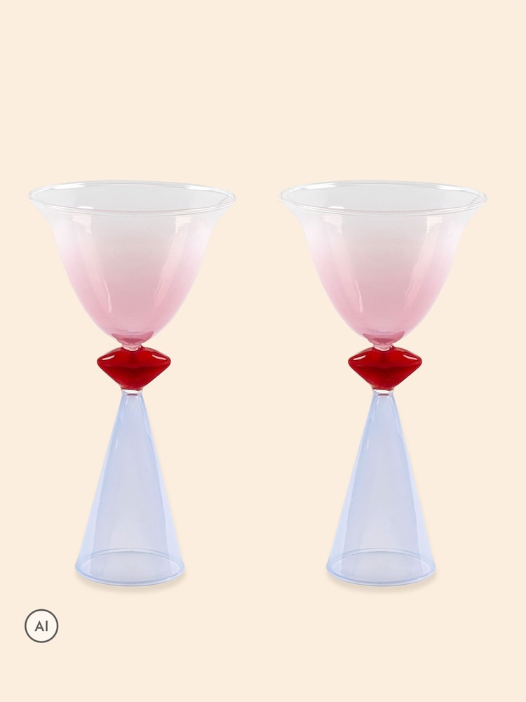 Eleanor Bowmer Pink and Blue Lips Tinted Cocktail Glass - Image 4 of 4