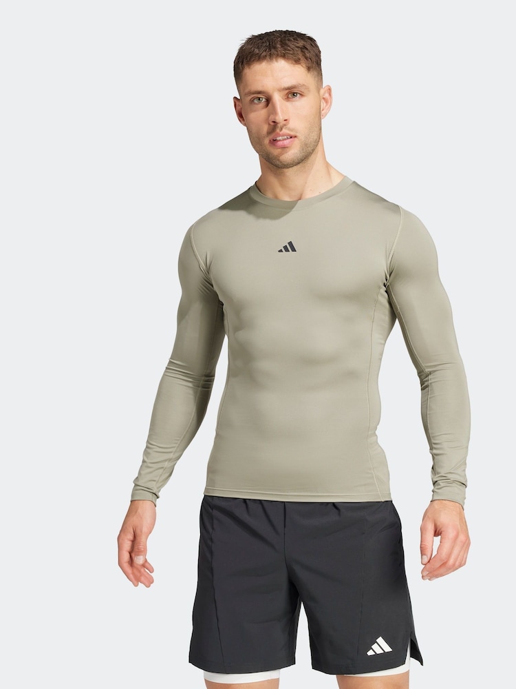adidas Green Techfit Compression Training Long Sleeve Long Sleeve Top - Image 1 of 7