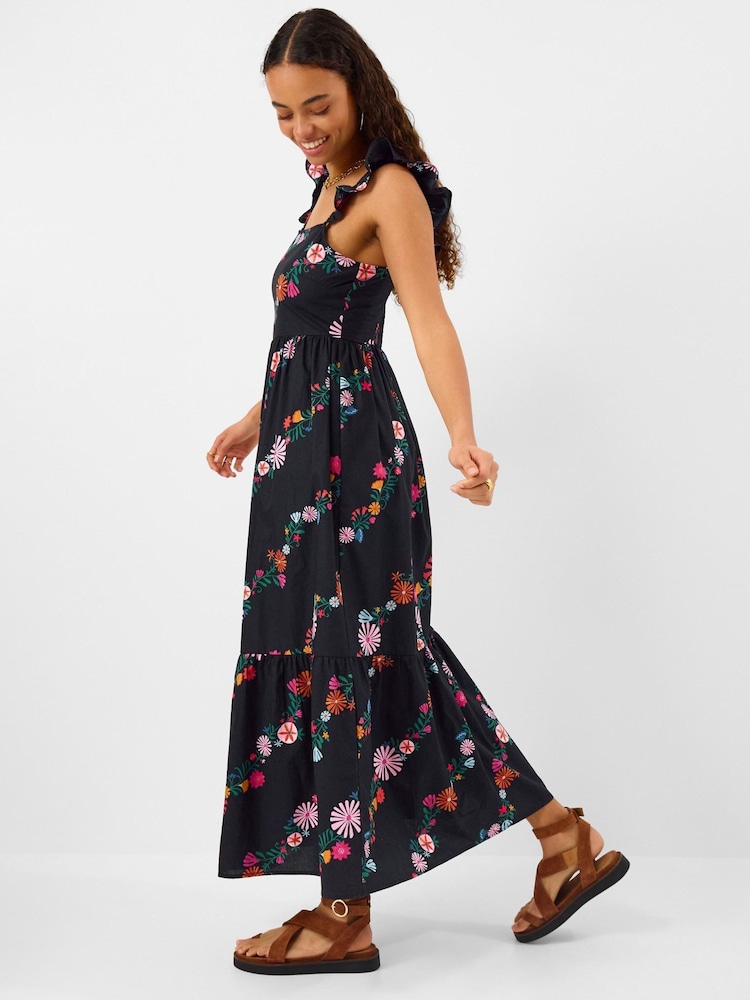 Accessorize Black Floral Print Frill Maxi Dress - Image 1 of 4