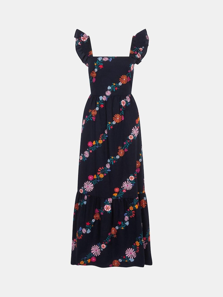 Accessorize Black Floral Print Frill Maxi Dress - Image 4 of 4