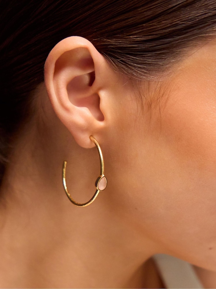 Accessorize Gold Tone 14ct Rose Quartz Teardrop Hoop Earrings - Image 2 of 2