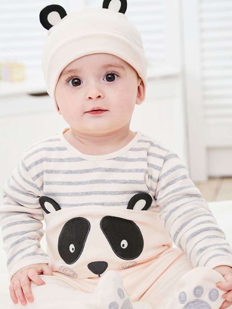 JoJo Maman Bébé Cream 2-Piece Panda Baby Sleepsuit & Hat Set - Image 3 of 3