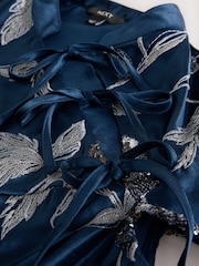 Navy Blue Short Sleeve Tie Fasten Collar Embellished Mini Dress - Image 2 of 3