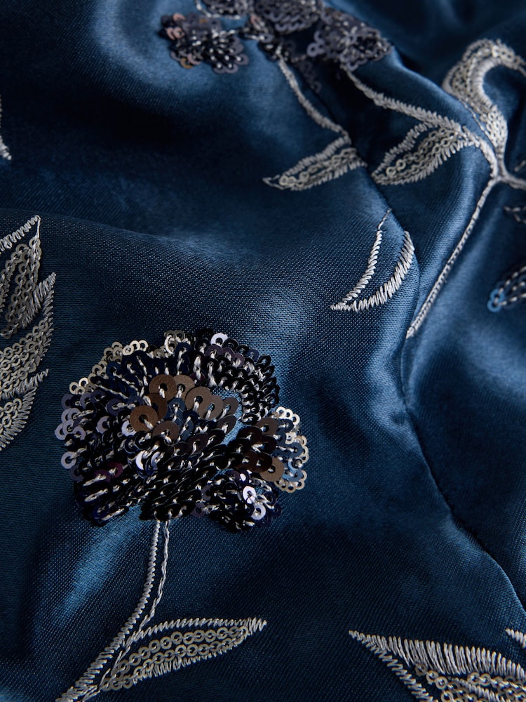Navy Blue Short Sleeve Tie Fasten Collar Embellished Mini Dress - Image 3 of 3