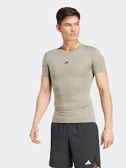 adidas Green TECHFIT Compression Training T-Shirt - Image 1 of 7