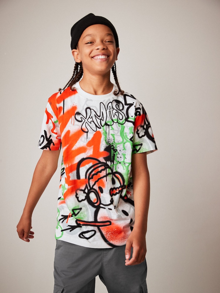 Multi Graffiti Short Sleeve Christmas T-Shirt (3-16yrs) - Image 1 of 7