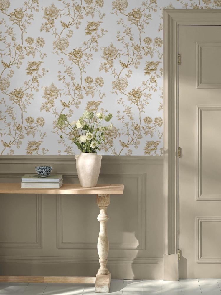 Martha Stewart Antique Gold Floral Vine 10M Wallpaper - Image 1 of 4 Martha Stewart Antique Gold Floral Vine 10M Wallpaper - Image 1 of 4
