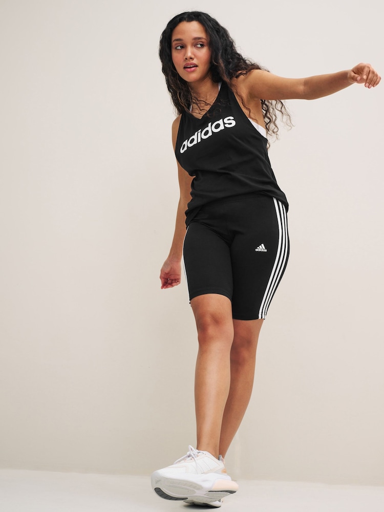 adidas Black 3 Stripe Shorts - Image 2 of 4