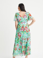 Scarlett & Jo Isabelle Aqua geblümtes Maxikleid mit Engelsärmeln - Bild 2 von 5