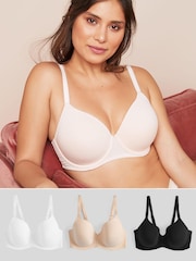 Black/White/Nude DD+ Pad Full Cup Cotton Blend Bras 3 Pack - Image 1 of 2