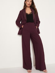 Plum Purple Tailored Crepe Super Wide Trousers - Image 1 of 7