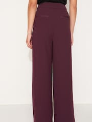 Plum Purple Tailored Crepe Super Wide Trousers - Image 4 of 7