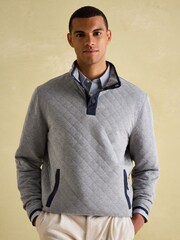 Joules Malton Grey Quilted Jersey Pullover Sweatshirt - Image 1 of 8
