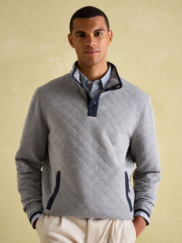 Joules Malton Grey Quilted Jersey Pullover Sweatshirt - Image 1 of 8