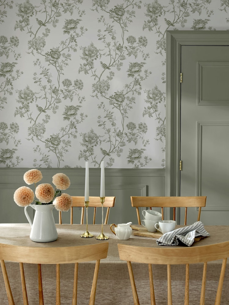Martha Stewart Moss Floral Vine 10M Wallpaper - Image 1 of 4 Martha Stewart Moss Floral Vine 10M Wallpaper - Image 1 of 4
