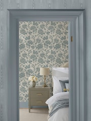 Martha Stewart Mineral Blue Bedford Fauxbois 10M Wallpaper - Image 4 of 4