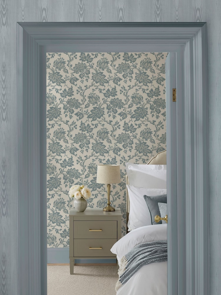 Martha Stewart Mineral Blue Bedford Fauxbois 10M Wallpaper - Image 4 of 4 Martha Stewart Mineral Blue Bedford Fauxbois 10M Wallpaper - Image 4 of 4