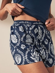 Navy Shells Rib Vest Short 100% Cotton Pyjamas Set - Image 3 of 6