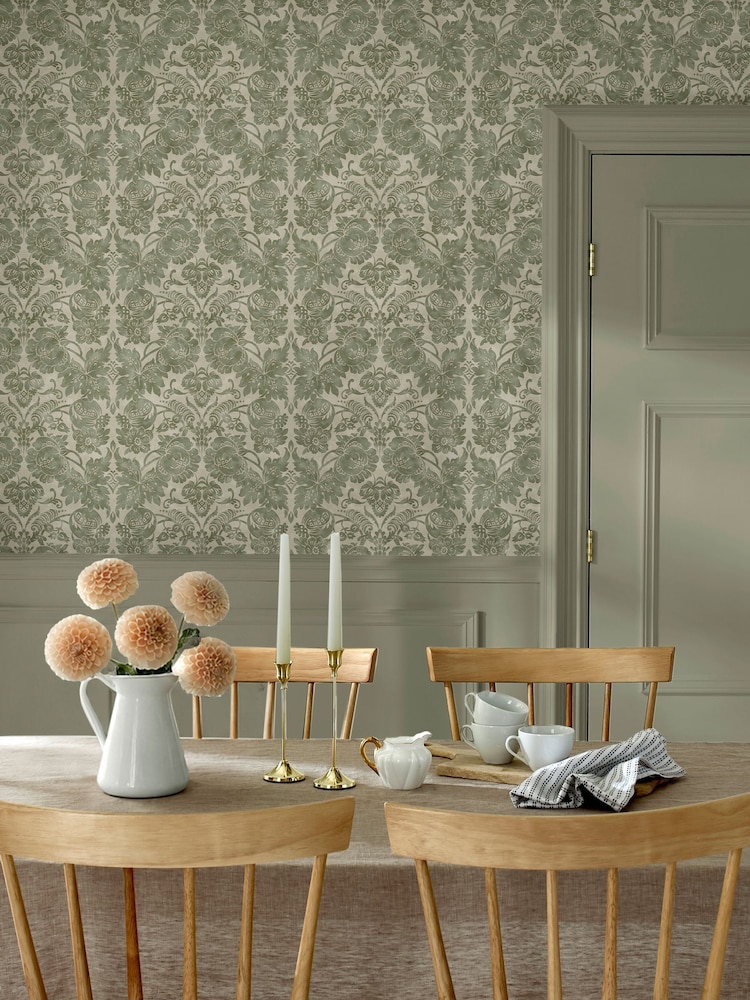Martha Stewart Moss Florentine 10M Wallpaper - Image 1 of 4 Martha Stewart Moss Florentine 10M Wallpaper - Image 1 of 4