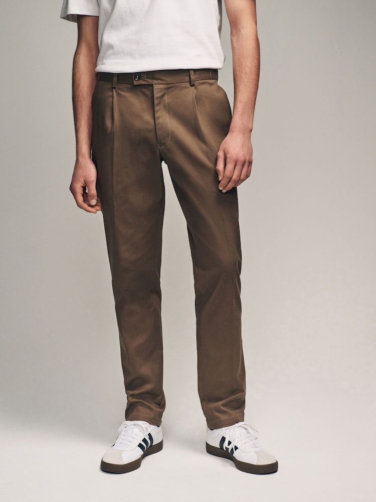 Taupe Elasticated Waist TENCEL™ Blend Stretch Chino Trousers - Image 1 of 5