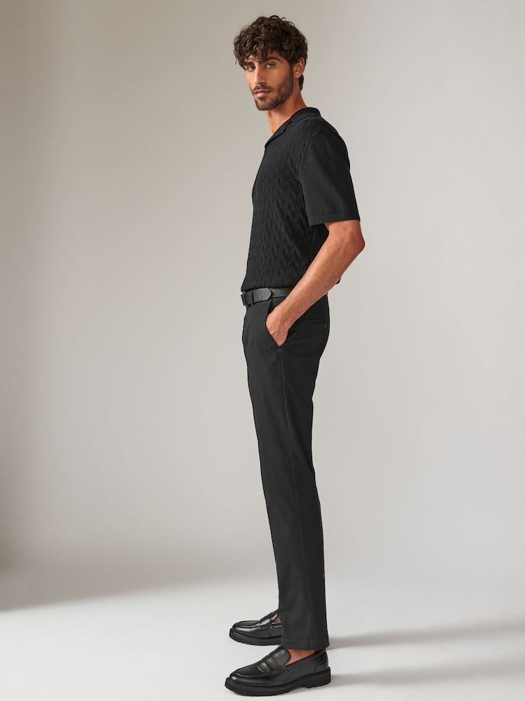 Noir - Slim Fit (Slim Fit) - Pantalon chino doux imprimé à ceinture - Image 3 of 10