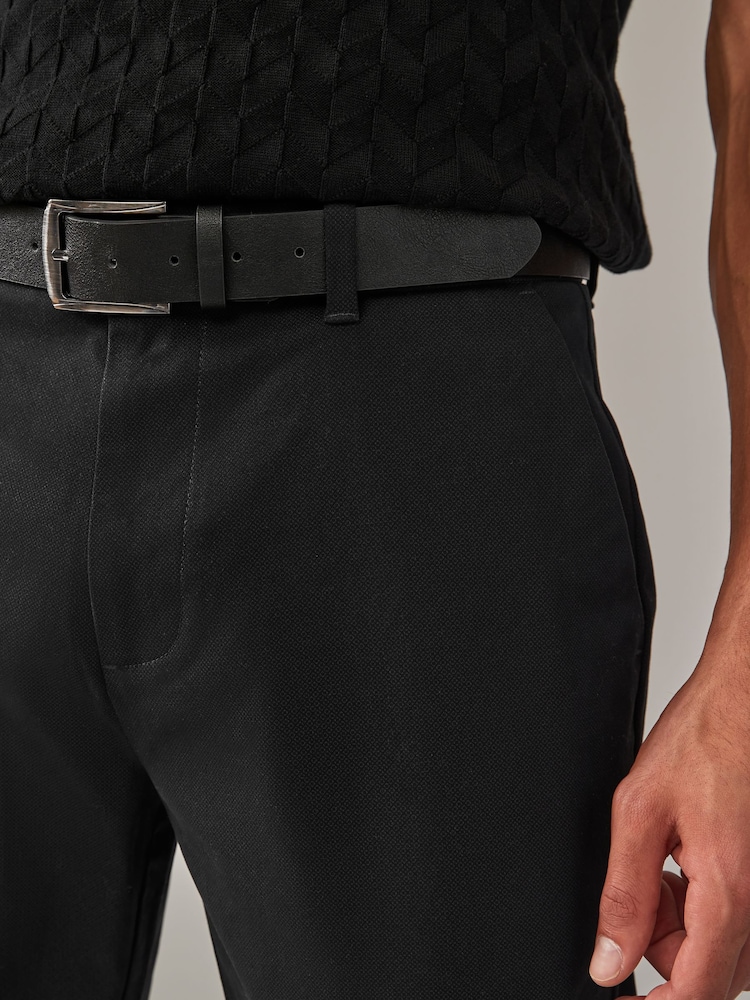Noir - Slim Fit (Slim Fit) - Pantalon chino doux imprimé à ceinture - Image 5 of 10