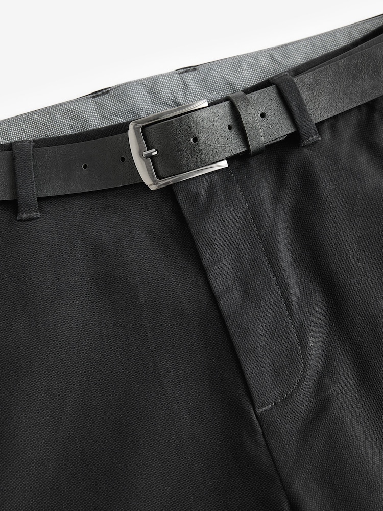Noir - Slim Fit (Slim Fit) - Pantalon chino doux imprimé à ceinture - Image 9 of 10
