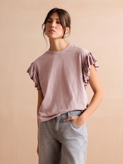 Purple Sparkle Stud Ruffle Sleeve T-Shirt - Image 1 of 6