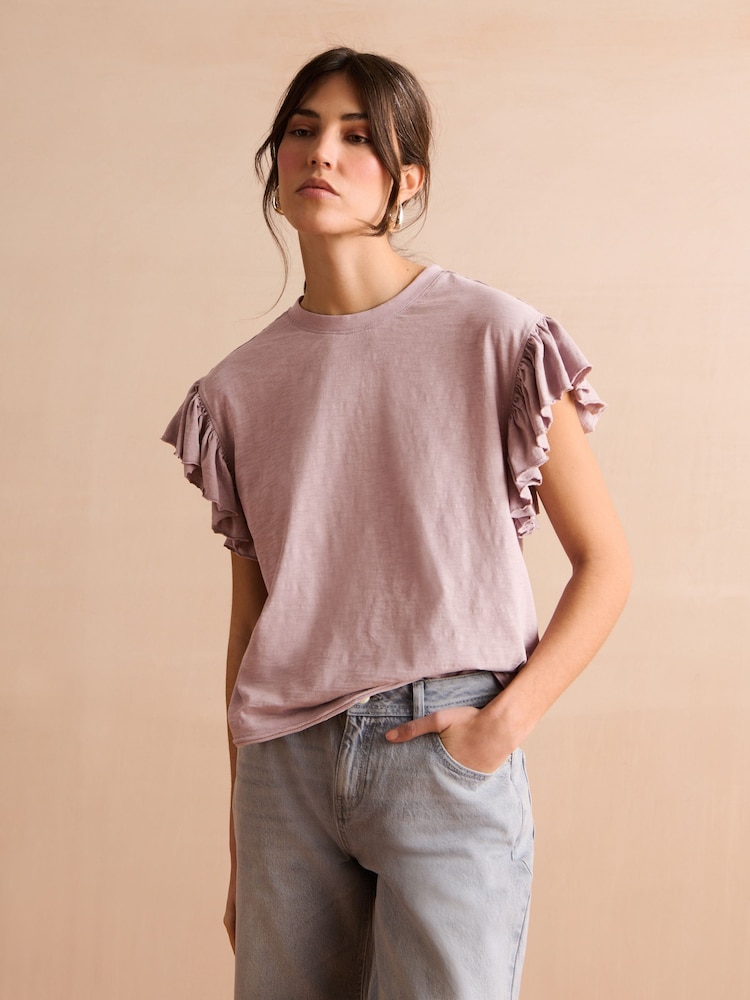 Purple Sparkle Stud Ruffle Sleeve T-Shirt - Image 1 of 6