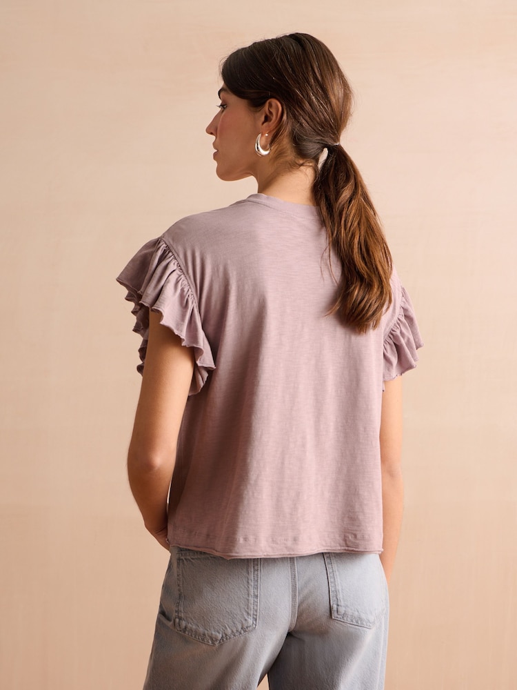 Purple Sparkle Stud Ruffle Sleeve T-Shirt - Image 2 of 6