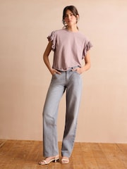 Purple Sparkle Stud Ruffle Sleeve T-Shirt - Image 3 of 6