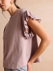 Purple Sparkle Stud Ruffle Sleeve T-Shirt - Image 4 of 6