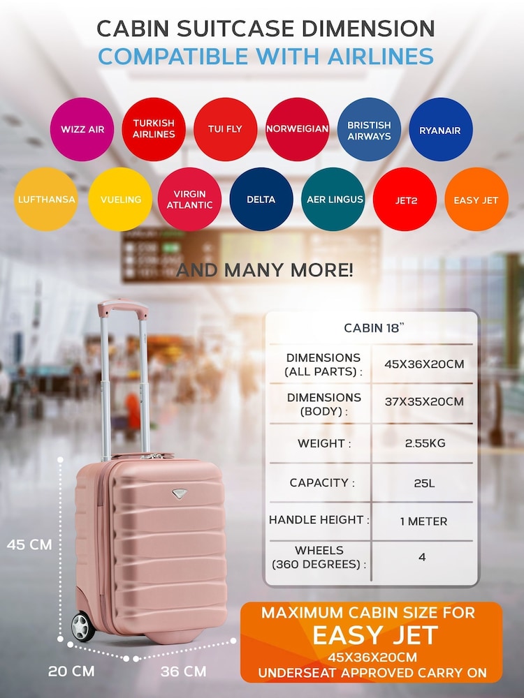 Flight Knight 45x36x20cm EasyJet Underseat 2 Wheel ABS Hard Case Cabin Carry On Hand Luggage - Image 10 of 10